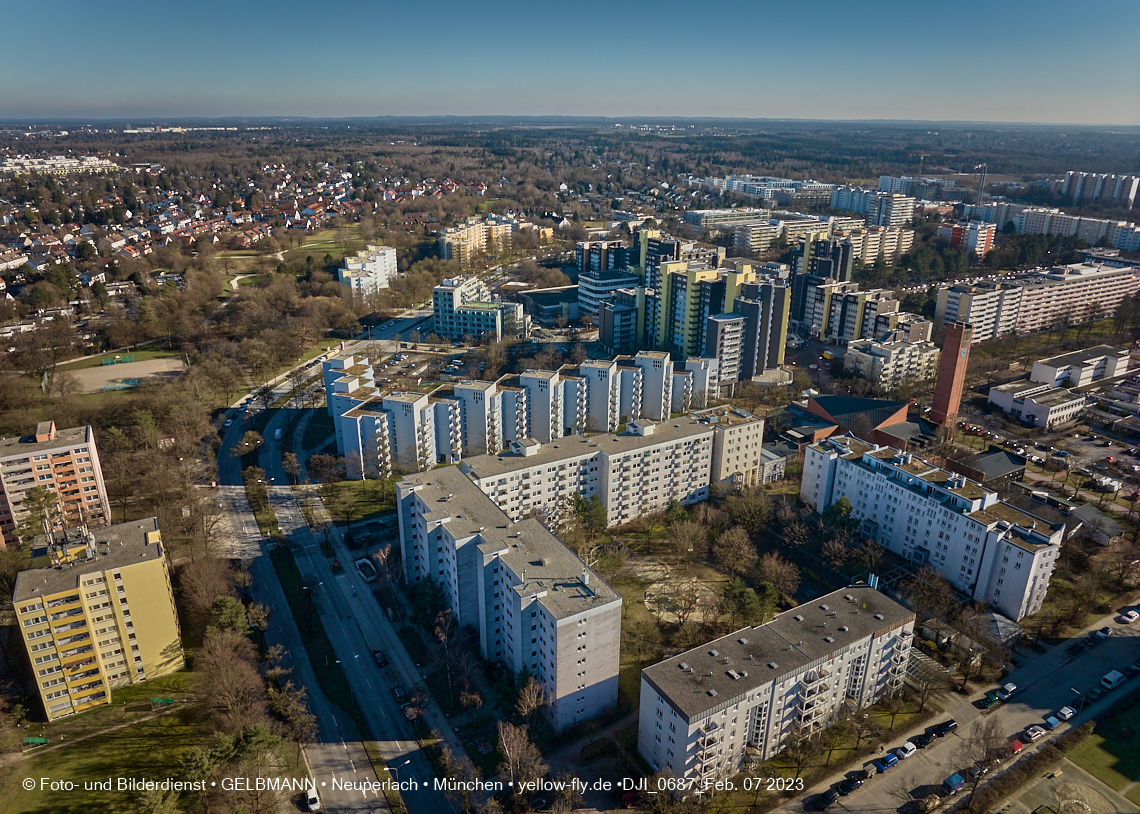 07.02.2023 - Luftbilder vom Marx-Zenrtum und Umgebung in Neuperlach